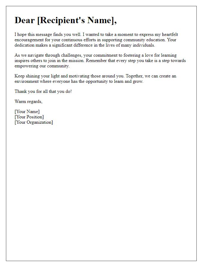 Letter template of encouragement for community education support