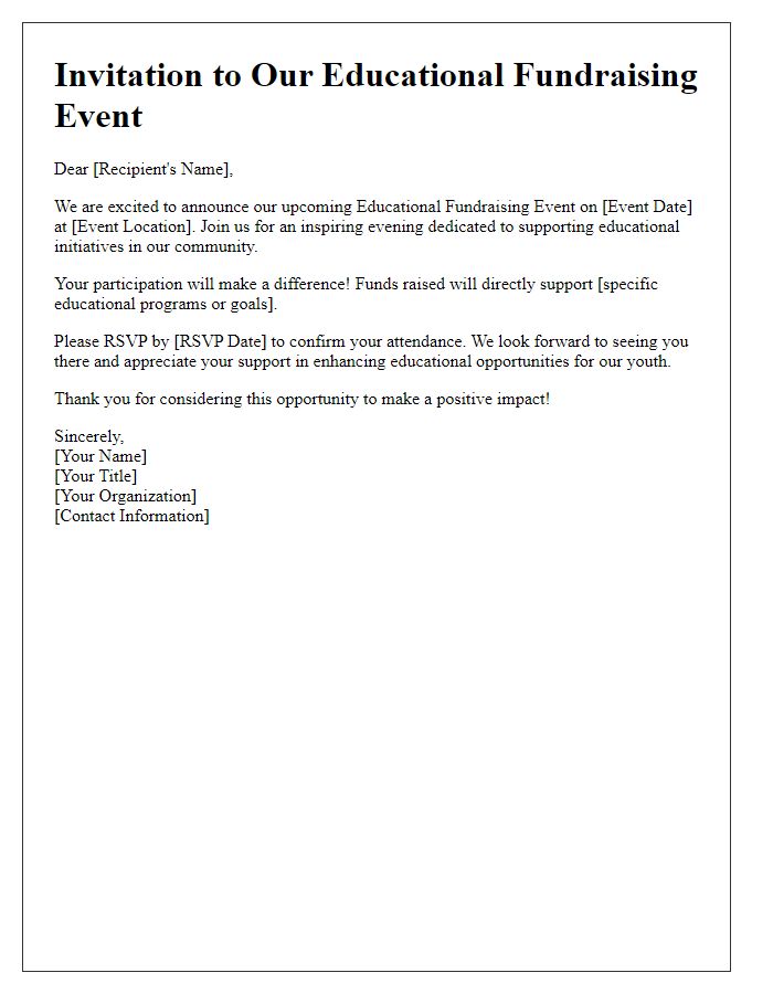 Letter template of promotion for educational event fundraising