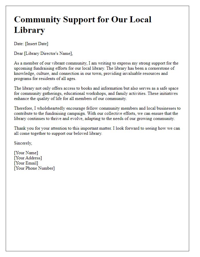 Letter template of community support for library fundraising.