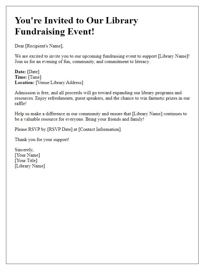 Letter template of fundraising event invitation for local library.