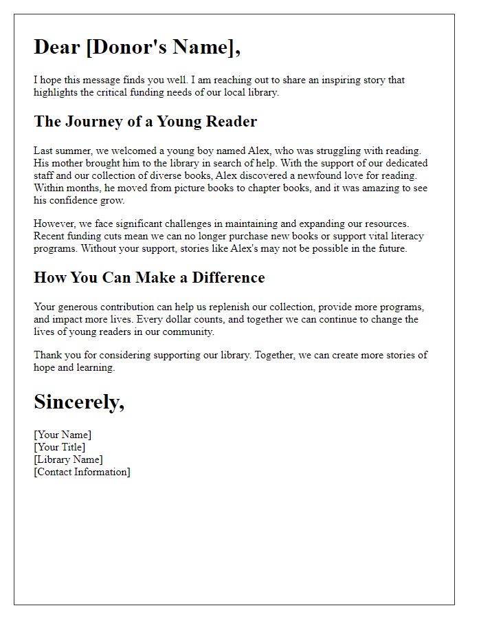 Letter template of impact stories highlighting library funding needs.