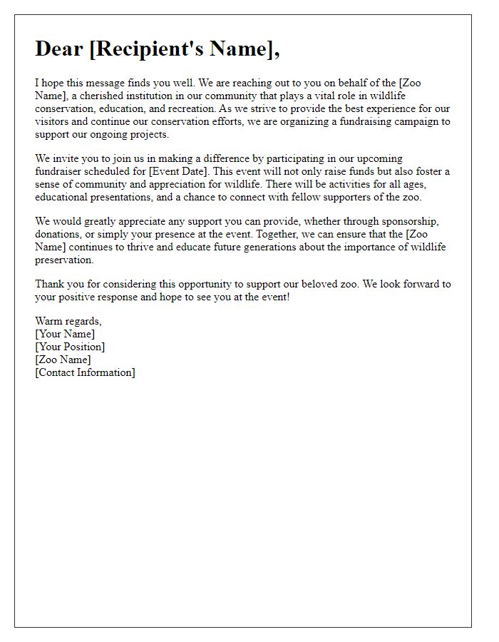 Letter template of community engagement for zoo fundraising.