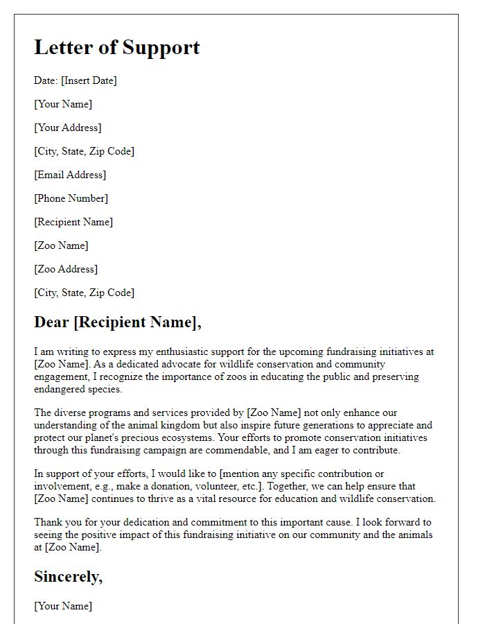 Letter template of support for zoo fundraising initiatives.