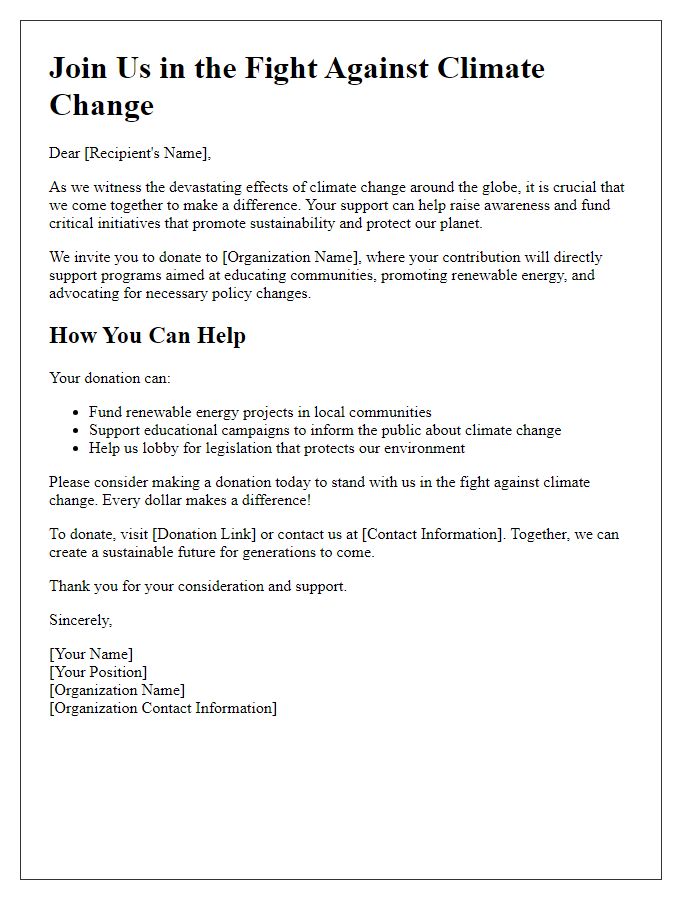 Letter template of Call to Action for Climate Change Awareness Donations