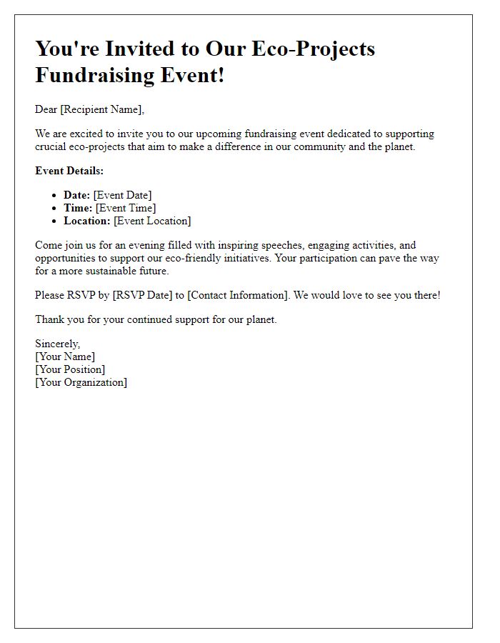 Letter template of Invitation to Fundraising Event for Eco-Projects