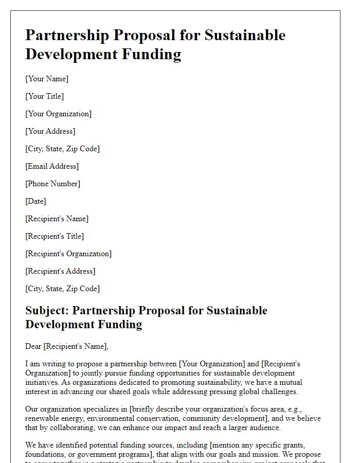 Letter template of Partnership Proposal for Sustainable Development Funding