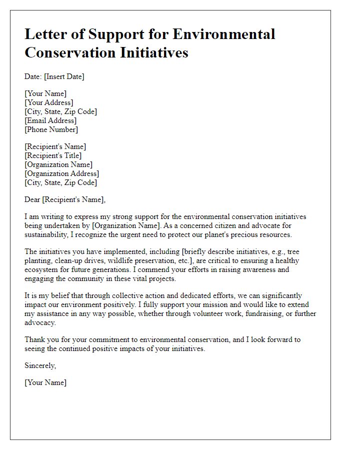 Letter template of Support for Environmental Conservation Initiatives