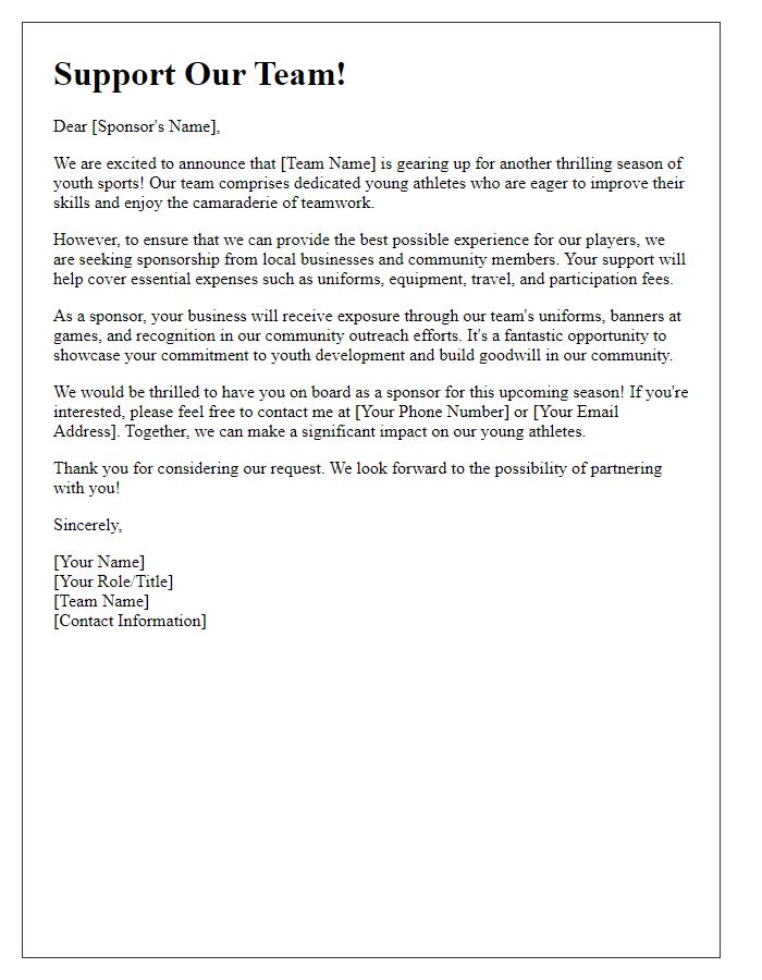 Letter template of youth sports fundraising for team sponsorship