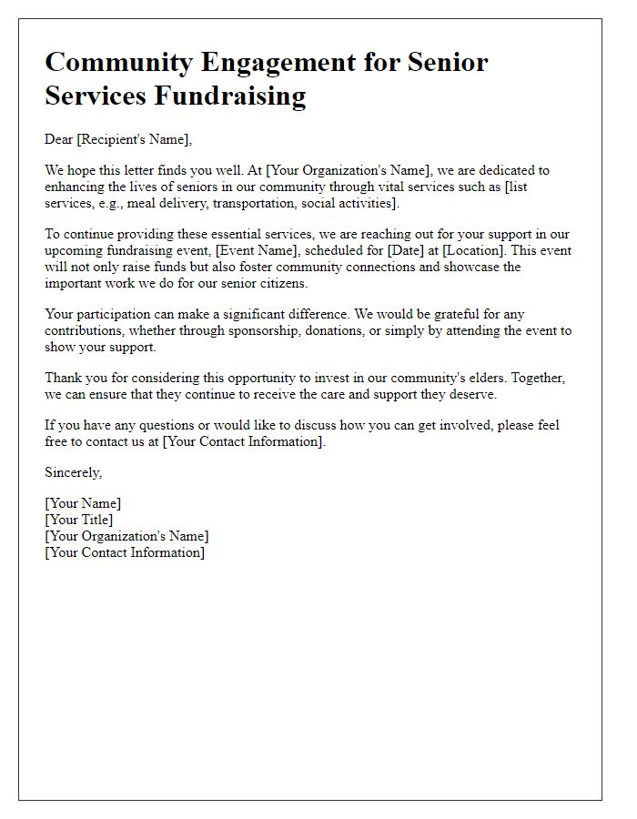 Letter template of community engagement for senior services fundraising.