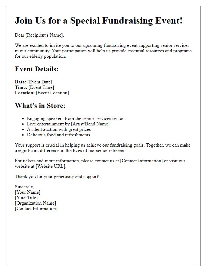 Letter template of event promotion for senior services fundraising.