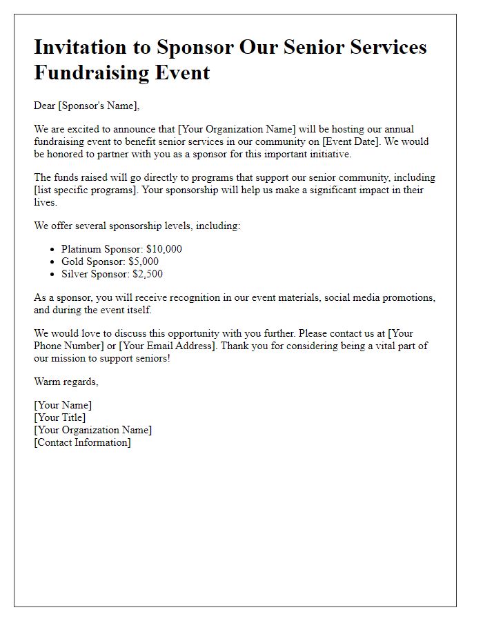 Letter template of sponsorship invitation for senior services fundraising.