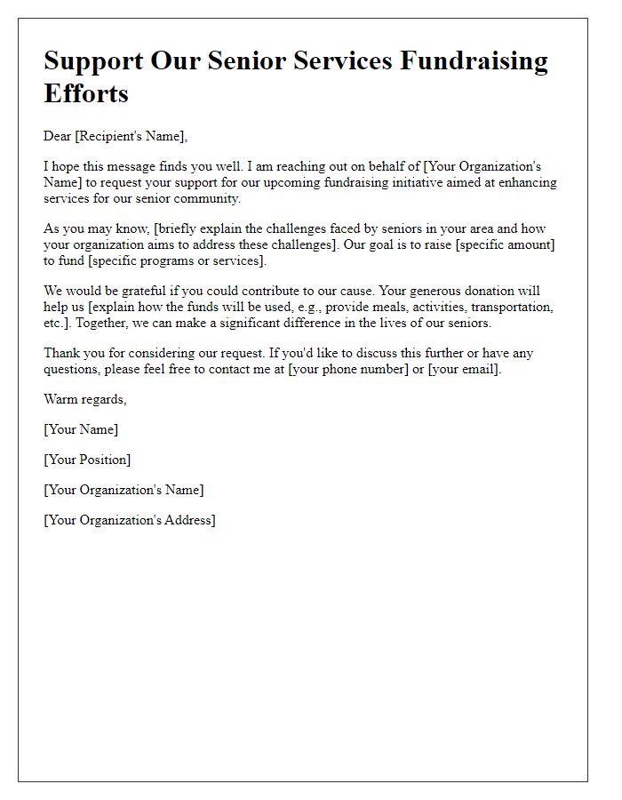 Letter template of support request for senior services fundraising.