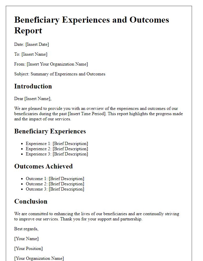 Letter template of beneficiary experiences and outcomes