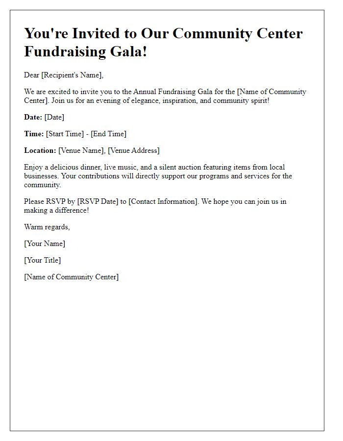 Letter template of invitation to community center fundraising gala