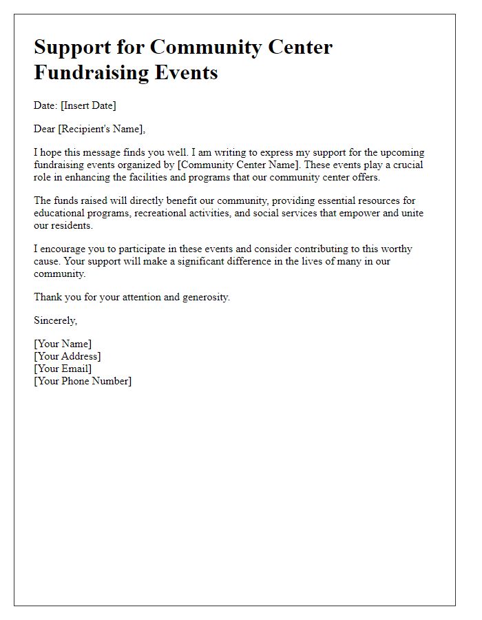 Letter template of support for community center fundraising events