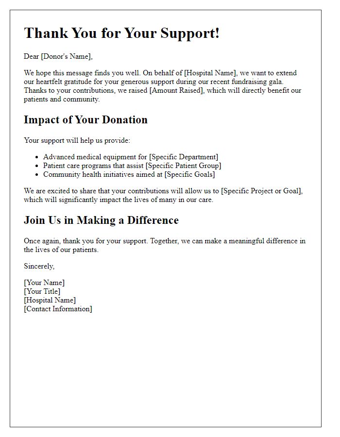 Letter template of impact report after hospital fundraising gala