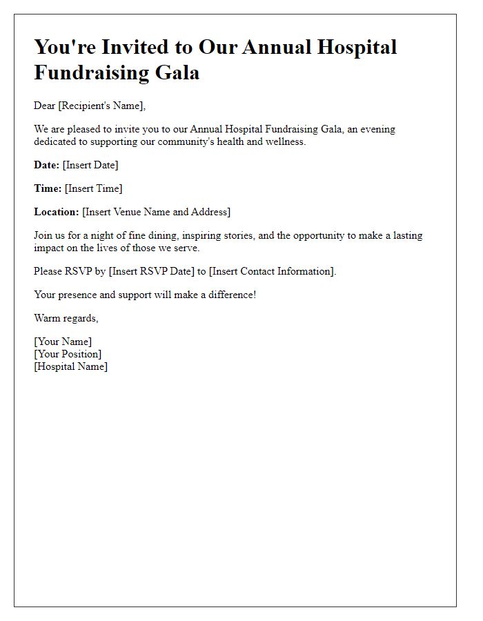 Letter template of invitation for hospital fundraising gala attendees