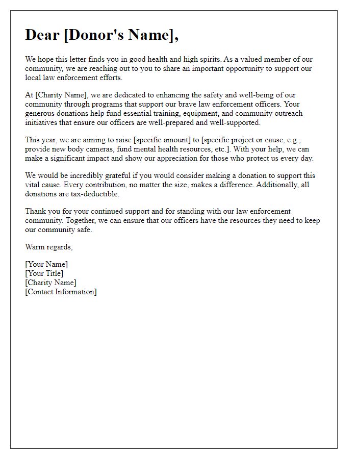 Letter template of appeal for law enforcement charity donations