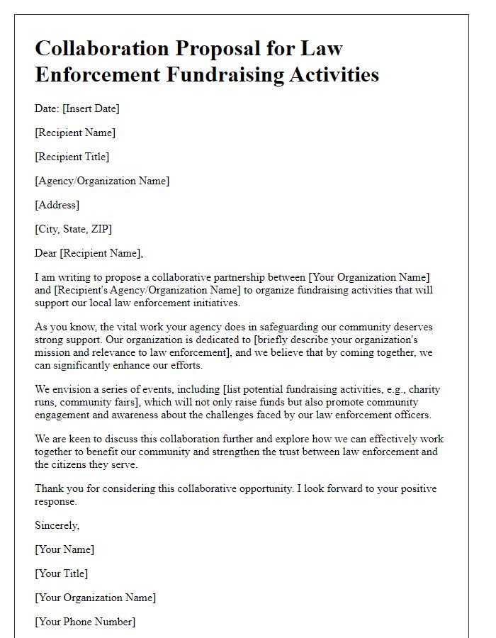 Letter template of collaboration proposal for law enforcement fundraising activities