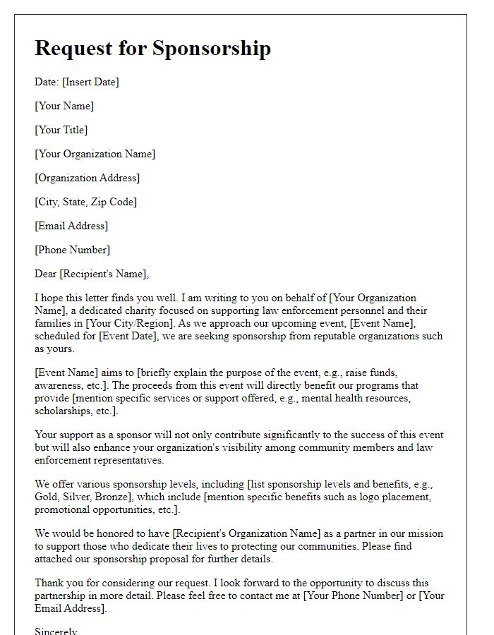 Letter template of request for sponsorship for law enforcement charity