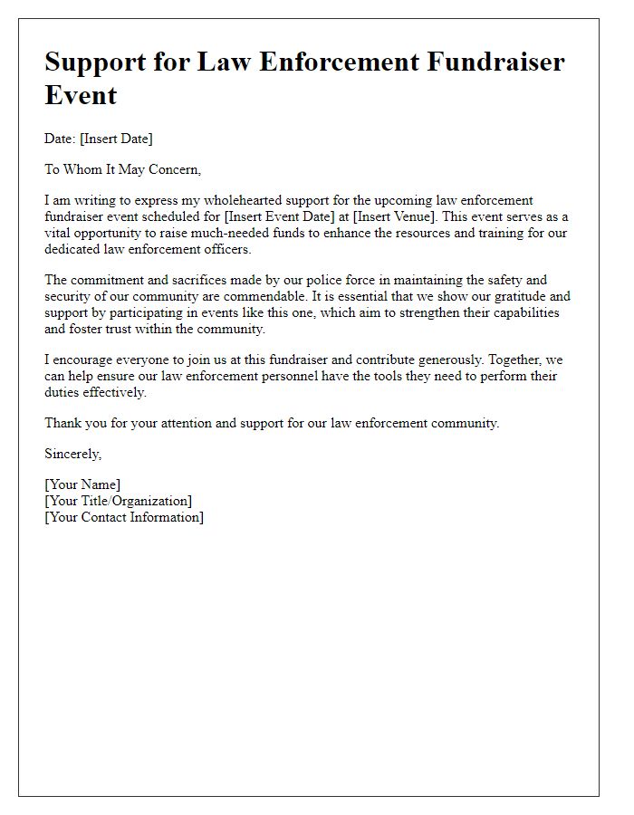 Letter template of support for law enforcement fundraiser event