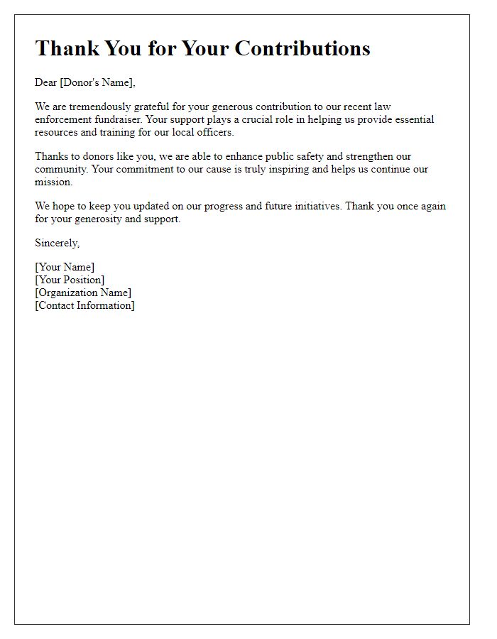 Letter template of thank you for contributions to law enforcement fundraiser