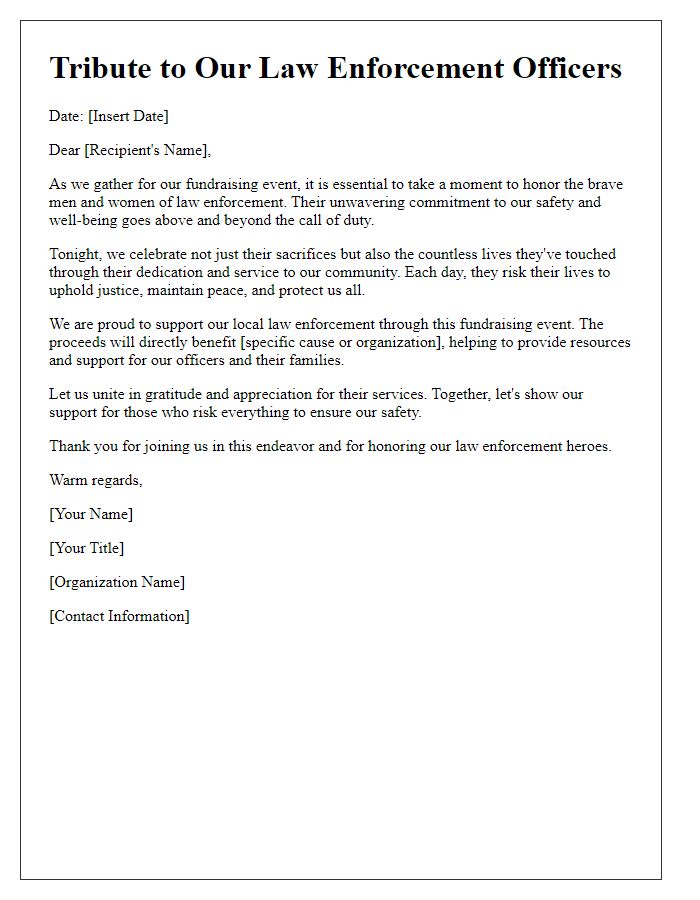 Letter template of tribute to law enforcement at fundraising events