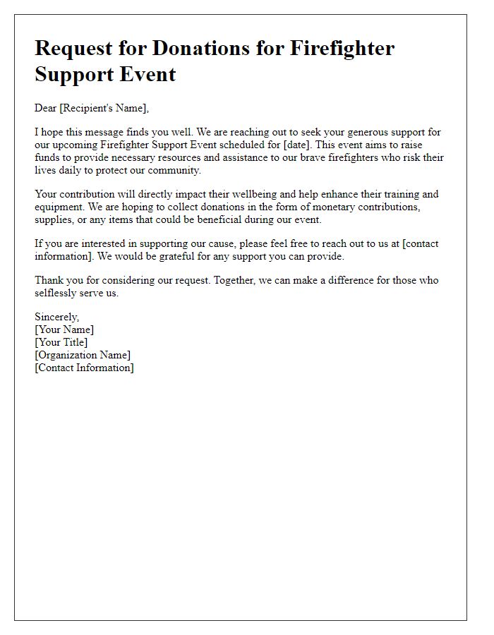 Letter template of request for donations to firefighter support event.