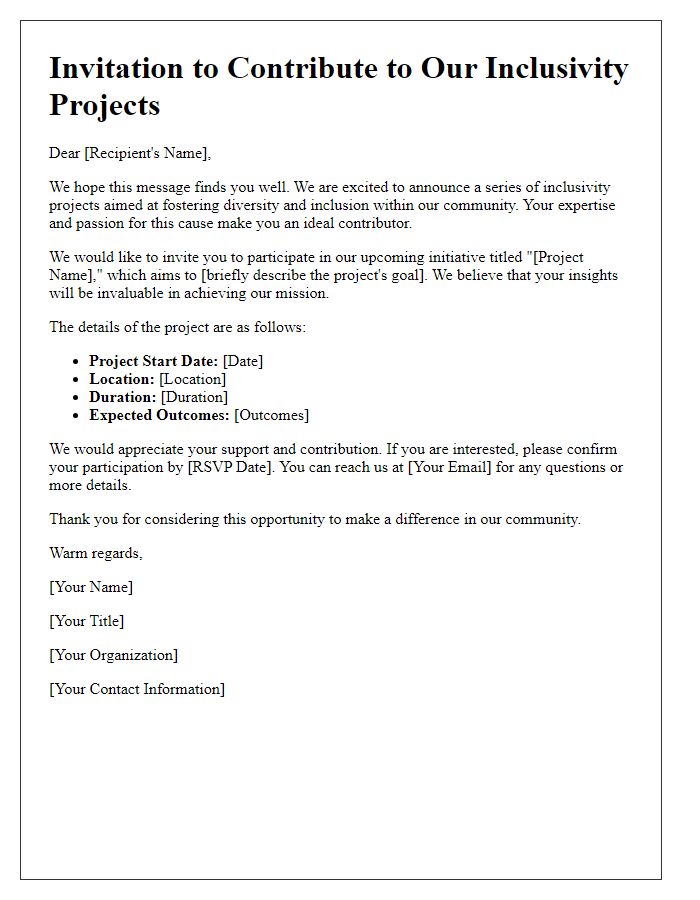 Letter template of invitation to contribute to inclusivity projects