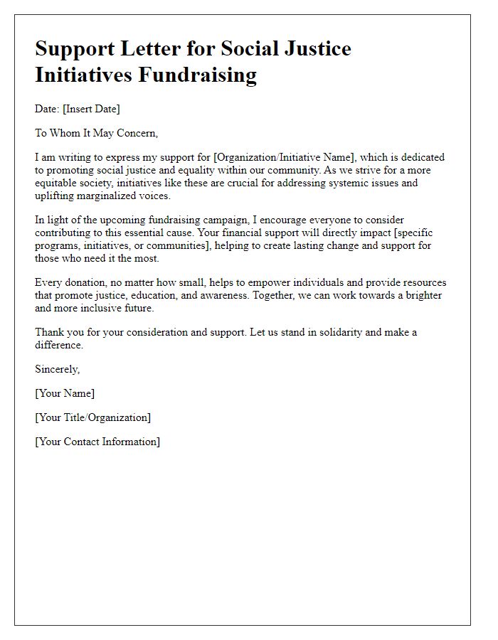 Letter template of support for social justice initiatives fundraising