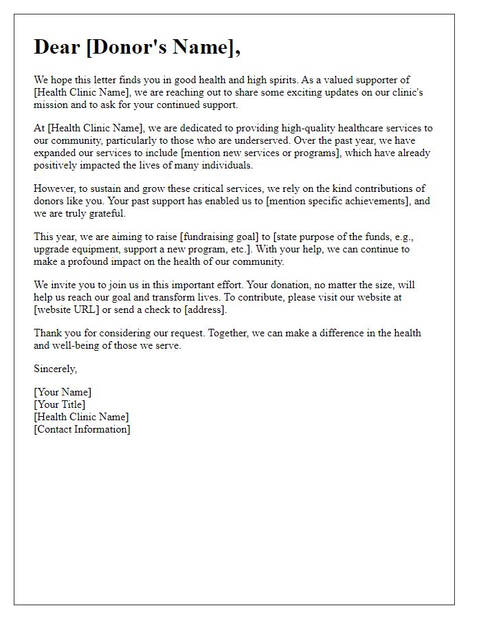 Letter template of health clinic fundraising appeal