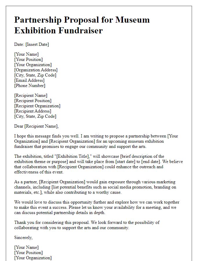 Letter template of partnership proposal for museum exhibition fundraiser