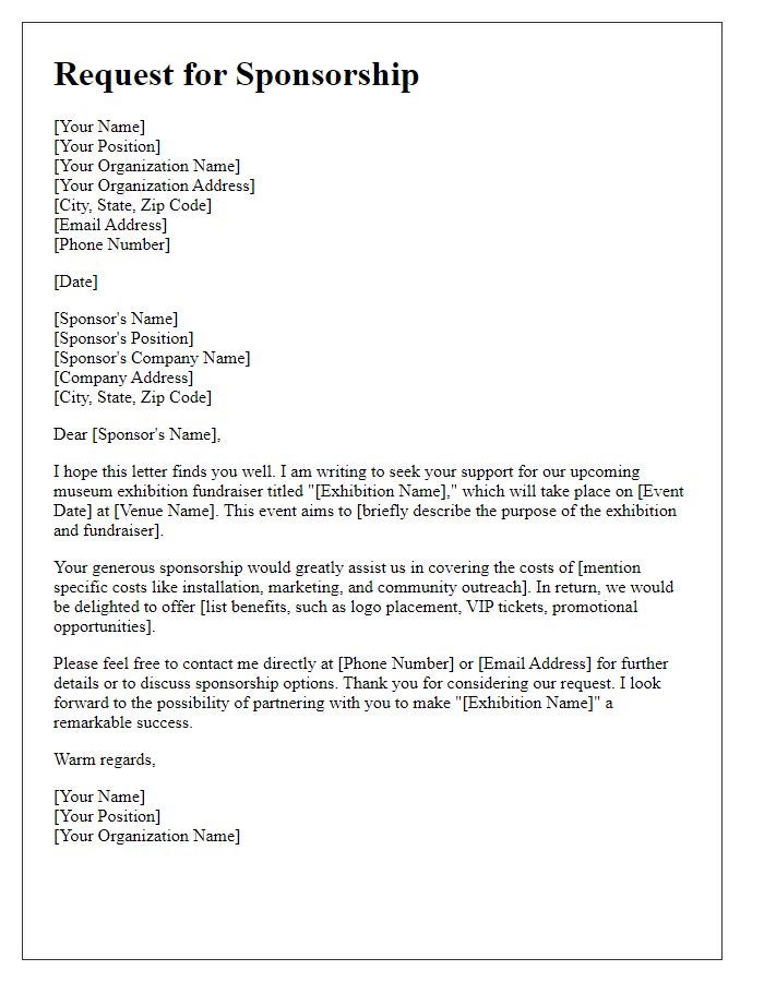 Letter template of sponsorship request for museum exhibition fundraiser