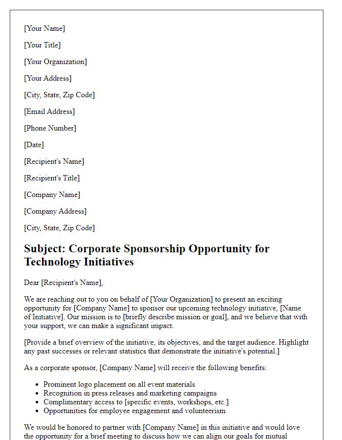 Letter template of corporate sponsorship solicitation for technology initiatives