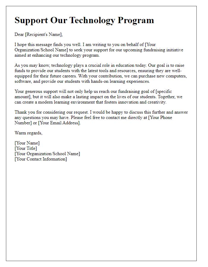 Letter template of support for technology program fundraising