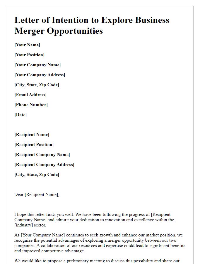 Letter template of intention to explore business merger opportunities