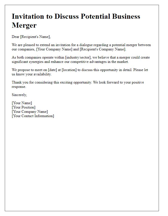 Letter template of invitation for business merger dialogue