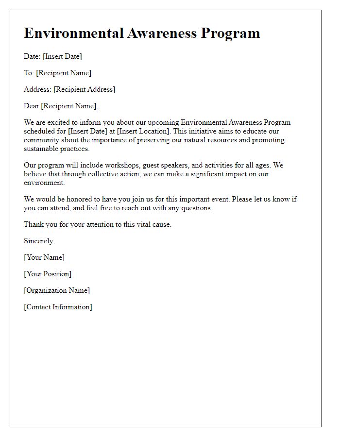 Letter template of Environmental Awareness Program