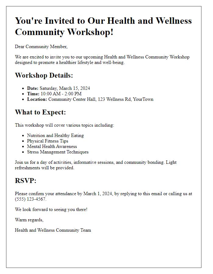 Letter template of Health and Wellness Community Workshop