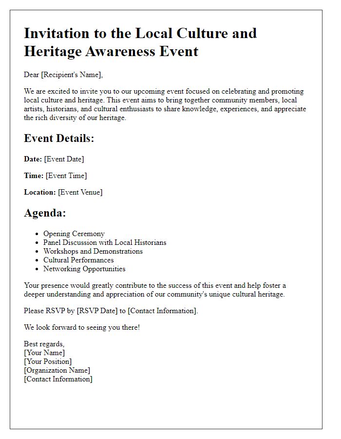 Letter template of Local Culture and Heritage Awareness Event