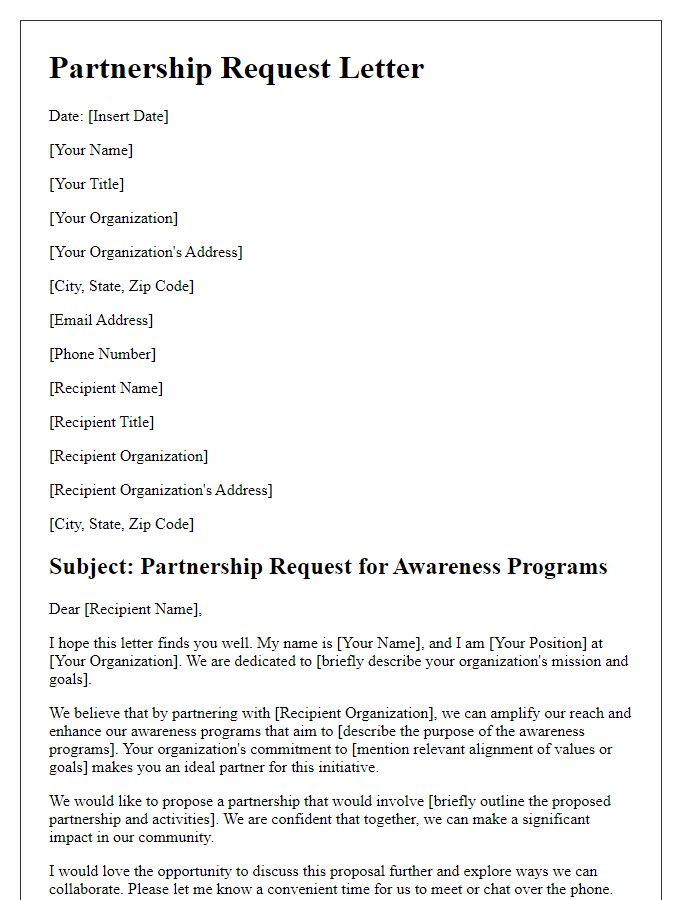 Letter template of Partnership Request for Awareness Programs