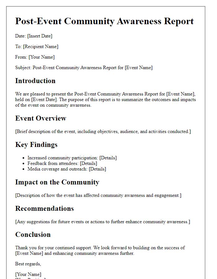 Letter template of Post-Event Community Awareness Report