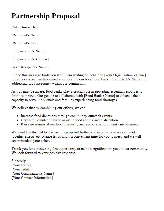 Letter template of partnership proposal for food bank support.