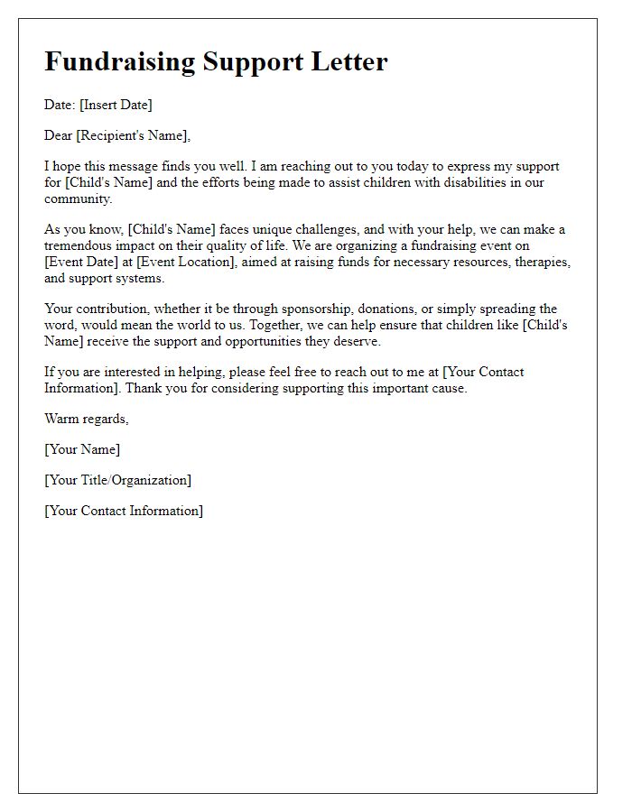 Letter template of support for children with disabilities fundraising.