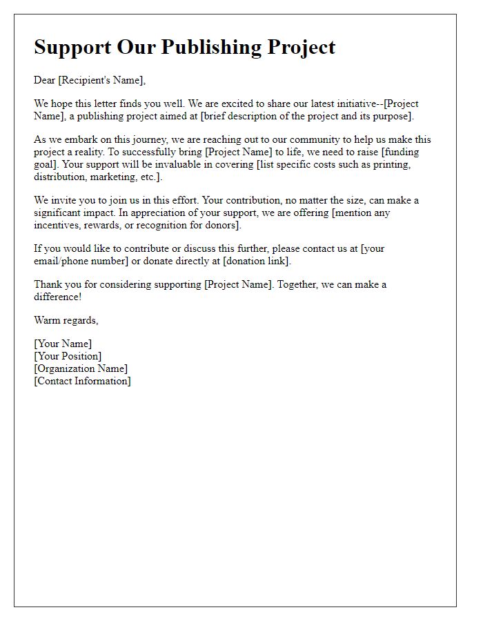 Letter template of fundraising initiative for publishing project support