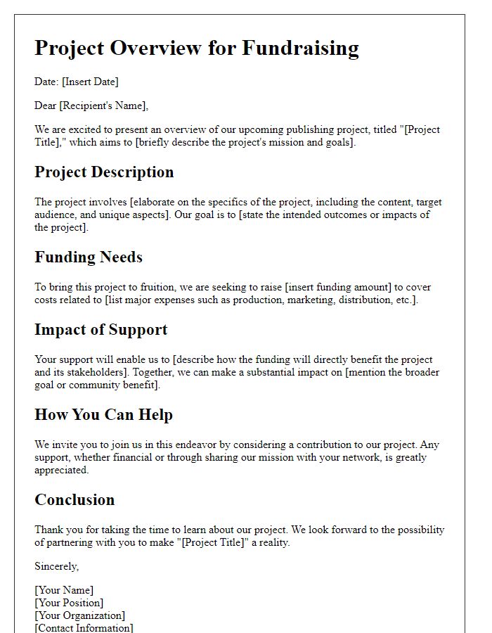 Letter template of project overview for publishing project fundraising