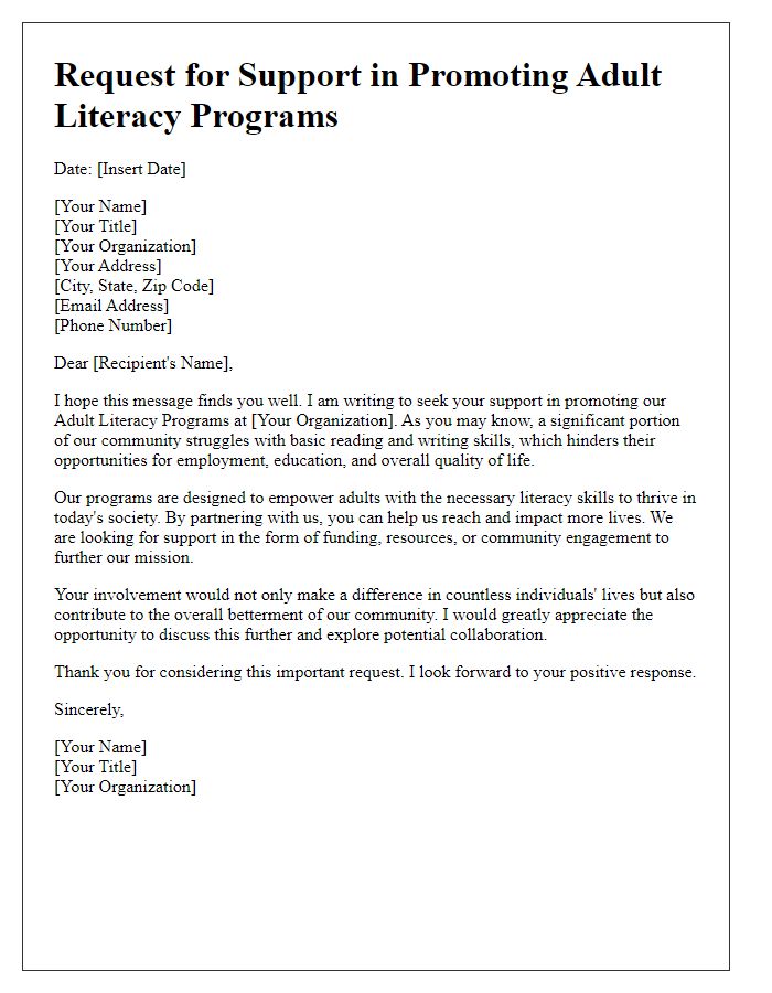 Letter template of Request for Support in Promoting Adult Literacy Programs