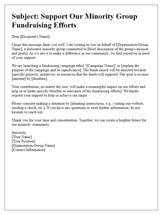 Letter template of appeal for minority group fundraising efforts