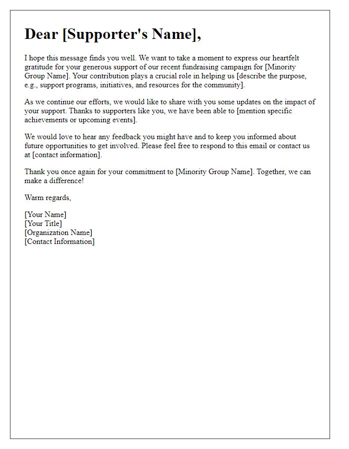 Letter template of follow-up for minority group fundraising supporters