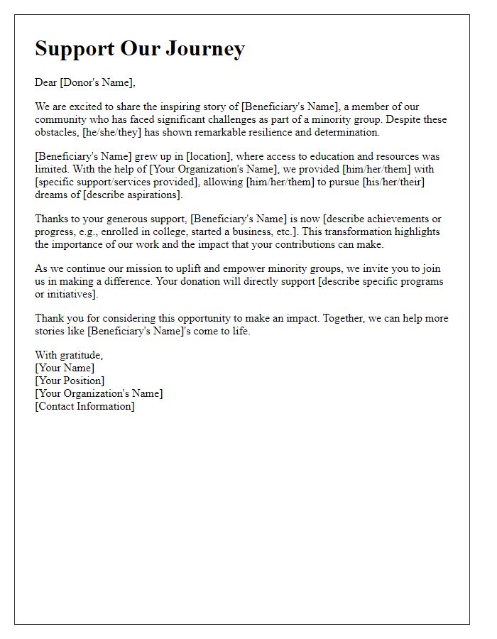 Letter template of impact story for minority group fundraising